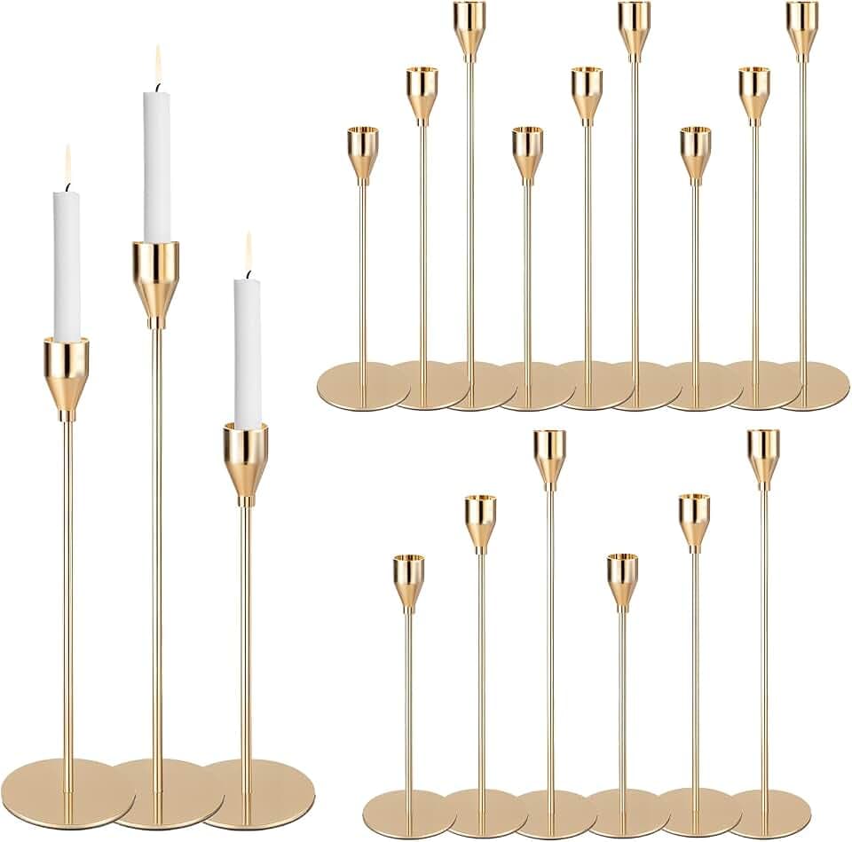 Gold Candlestick Holders, Set of 18 Taper Candles Holder for Candlestick Metal Candle Sticks Holders Stand Candelabra Candle Holder for Table Centerpiece, Wedding, Christmas, Dinning, Home Decor