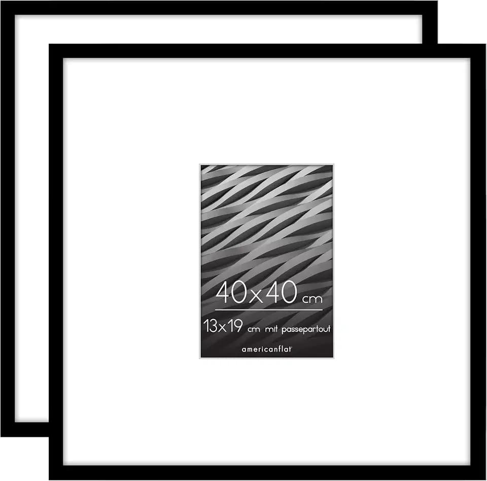 Americanflat Bilderrahmen 40x40 cm 2er Set - 13x19 Passepartout - Schwarz