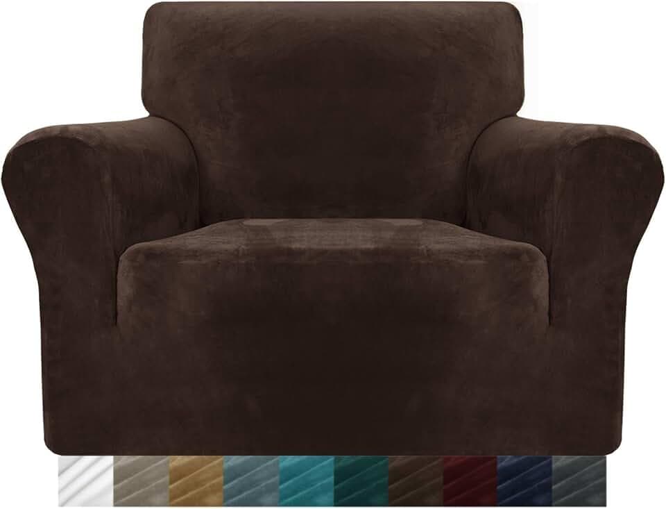 MAXIJIN Stuhlhusse, Velours, für Sessel, dehnbar, rutschfest, 1-Sitzer, Hunde, Wohnzimmer, 1 Stück, elastischer Sofabezug mit Armen (1-Sitzer, dunkler Kaffee)