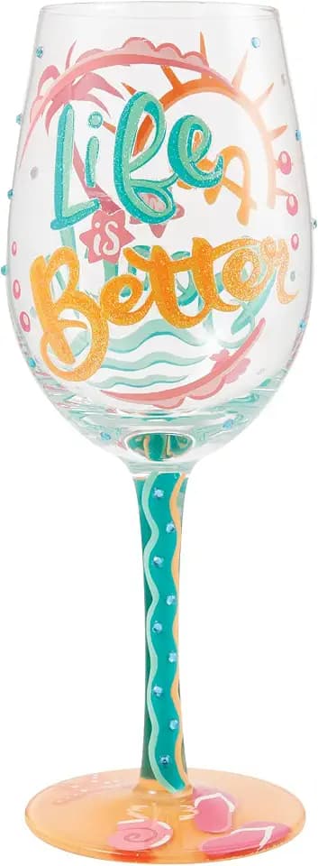 Enesco Lolita Designs Life is Better at the Beach Hand-Painted Artisan Wine Glass, 15 Ounce, Multicolor