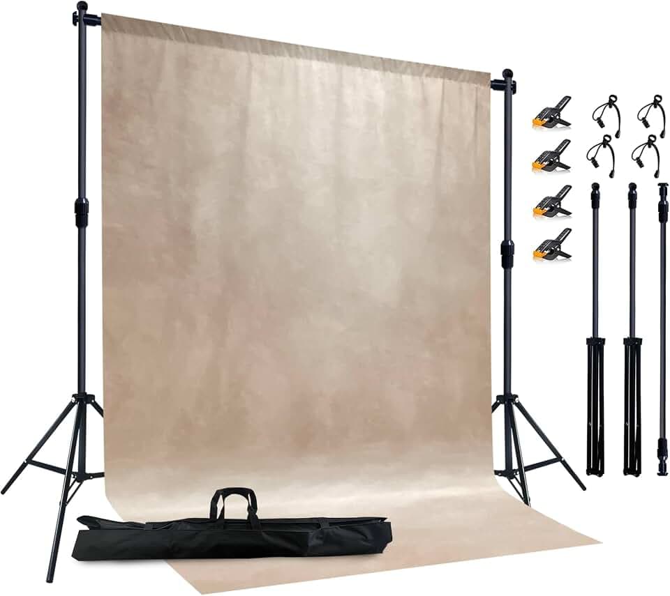 Photo Backdrop Stand with 6x8 ft Abstract Backdrop,Beige