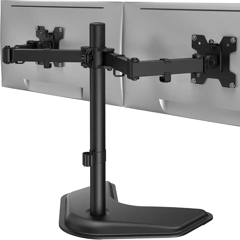 ErGear Freestanding Dual Monitor Stand for 2 Screens up to 32 inch, Heavy Duty Monitor Mount Holds Max 22 lbs per Arm, Height Adjustable Computer Monitor Stand for Desk, VESA 75x75/100x100mm, Black