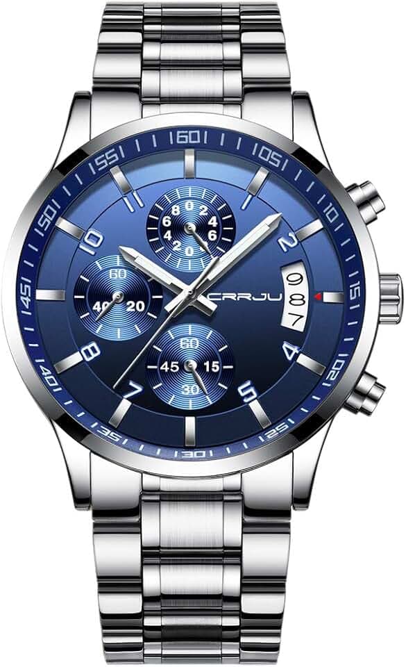 CRRJU Herren Uhr wasserdichte Chronographen Armbanduhr Männer Edelstahlarmband Business Analog Quarzuhr mit Kalender