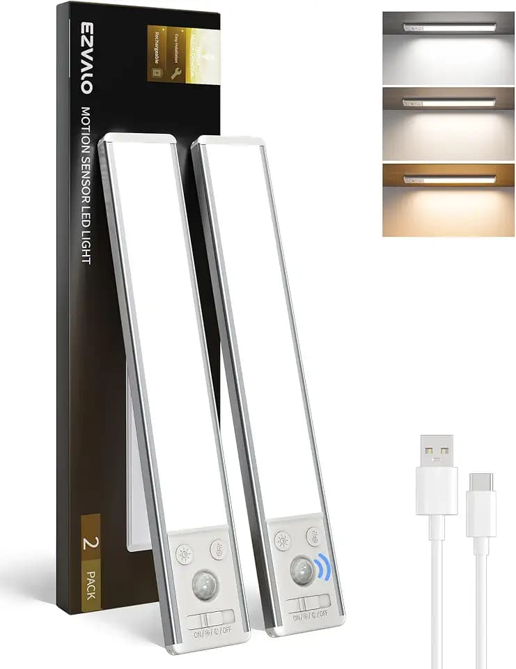 EZVALO 25 cm Schrankbeleuchtung LED mit Bewegungsmelder, Silber, 2 Stück