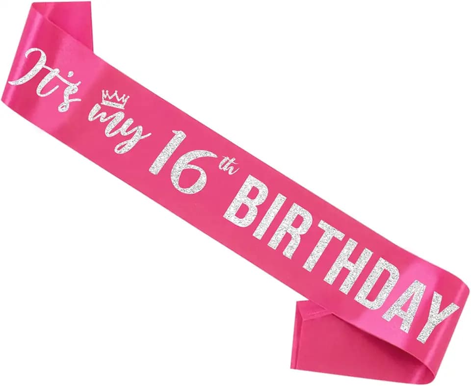 16th Birthday Sash Hot Pink,It’s My 16th Birthday Sash,16th Birthday Sash for Girls,Glitter Letter 16th Birthday Sash for Girls,Happy 16th Birthday Party Decorations,Hot Pink