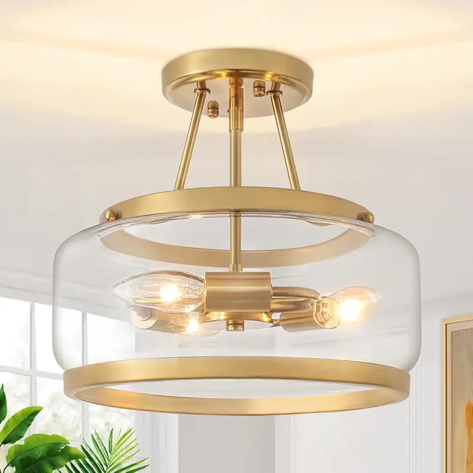 11.81" Brushed Gold Semi Flush Mount Ceiling Light Hallway Light Fixtures