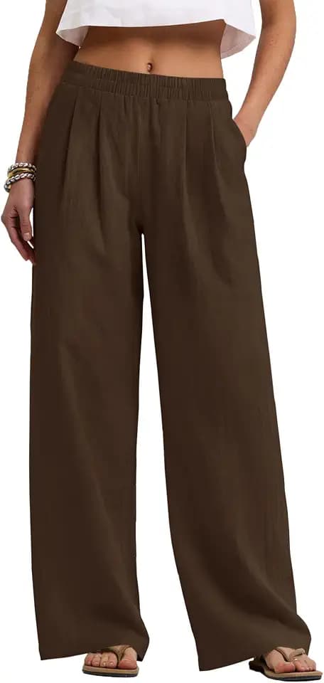 LOMON Cotton Linen Pants Women Wide Leg Palazzo Pull-On Pant Summer Travel