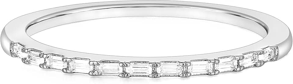 TIGRADE Half Eternity Ring for Women, Baguette Cubic Zirconia Anniversary Thin Stacking Ring, Minimalist CZ Statement Band, Size 3-11