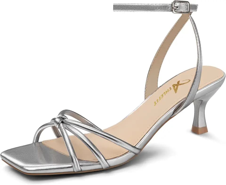 Athlefit Women's Kitten Heels Square Toe Strappy Heeled Sandals