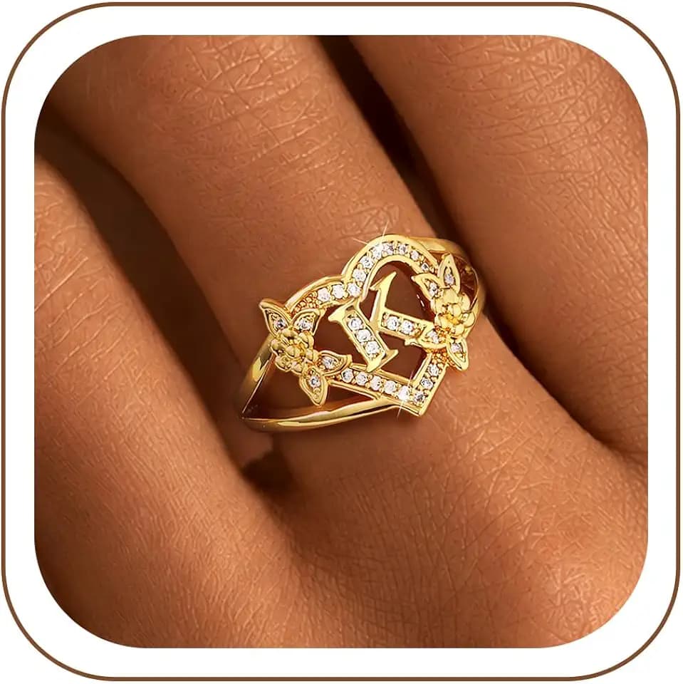ZOERAY Heart Initial Gold Rings for Women Non Tarnish Vintage Thumb Ring