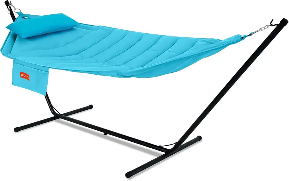 Lazy Daze Deluxe Heavy Duty Hammock with Stand and Pillow for Outside, Aqua