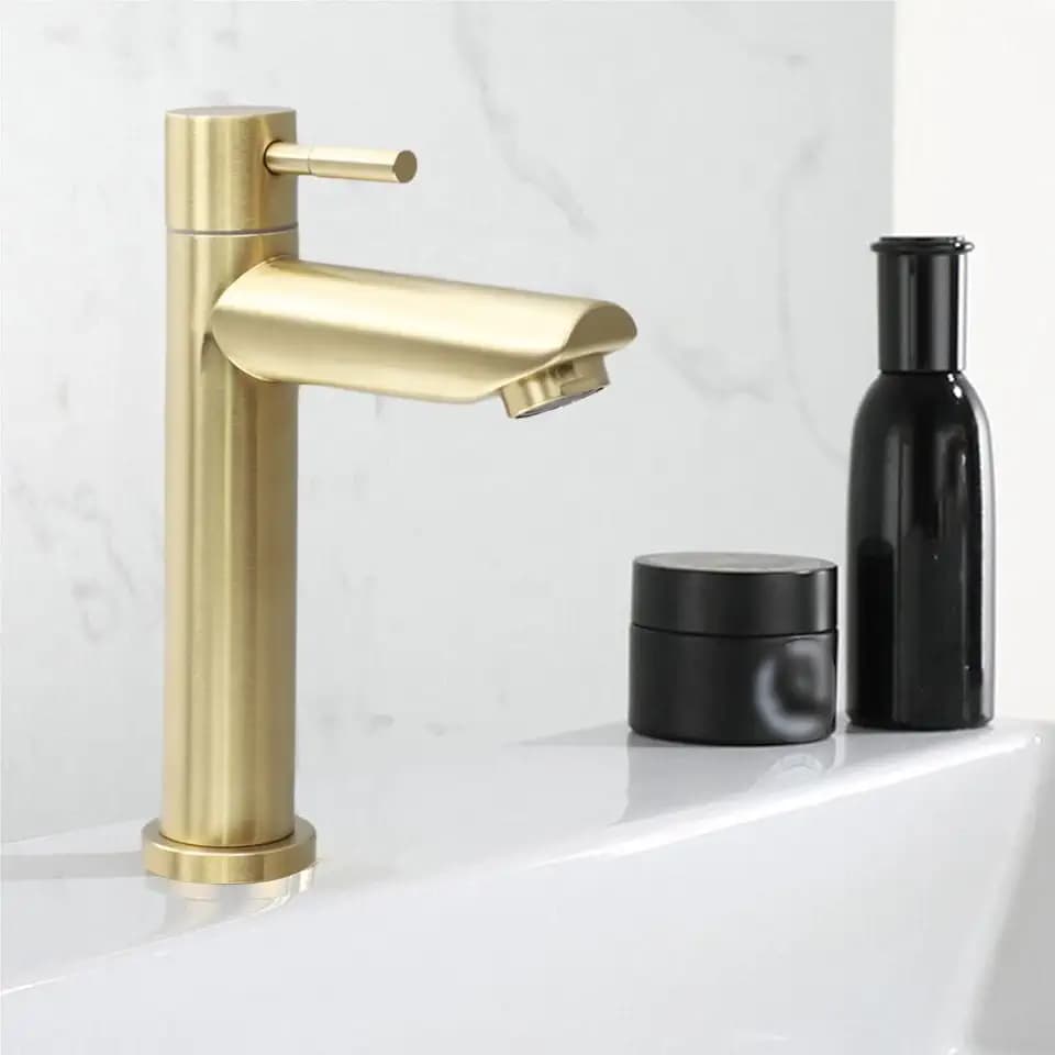 ReachMall 304 Edelstahl Badezimmer Waschbeckenarmatur, Vintage Gebürstet Gold Waschbeckenmischbatterie Wasserhahn für Badezimmer Waschbecken (S)