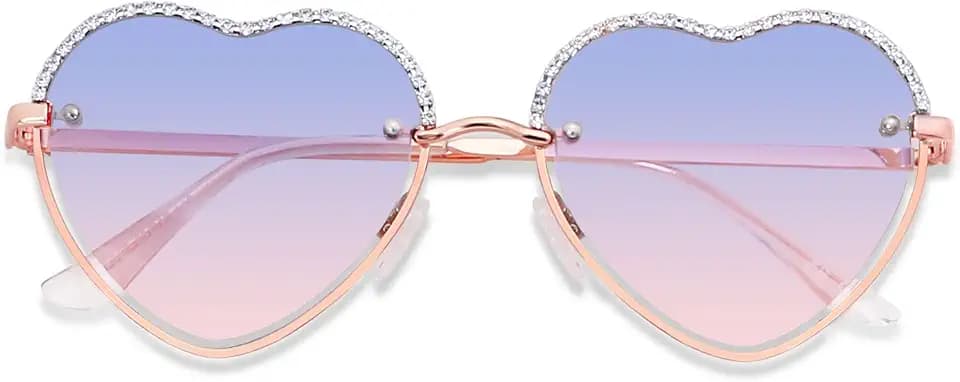 ANDWOOD Heart Shaped Sunglasses Womens Rhinestone Trendy Love Eye Shades