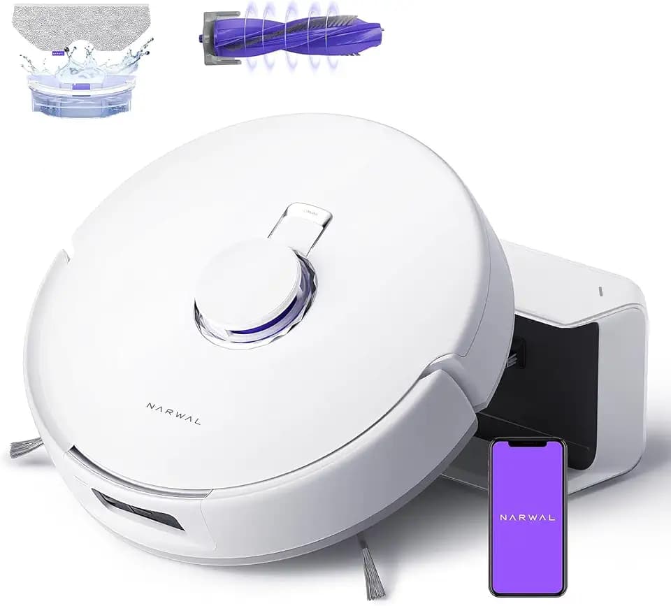 NARWAL Freo S Saugroboter mit Wischfunktion, 8000Pa, 8N Reinigungsdruck, Auto-Entstaubungsstation 3.5L, LDS-Lasernavigation und 3D Mapping (Silberweiß)