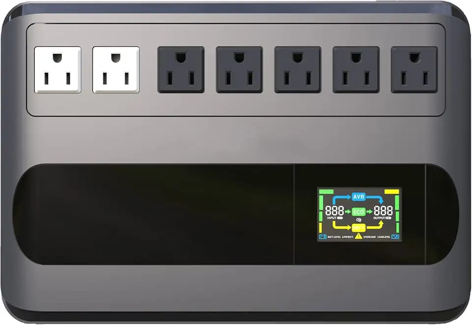 1000VA 500W Offline UPS LCD Battery Backup and Surge Protector for Computer