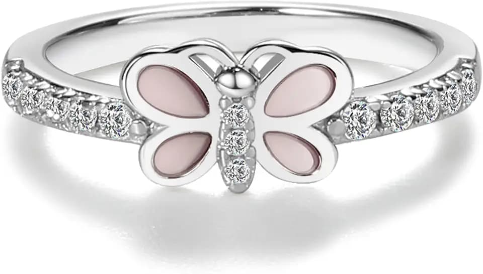 Precious Pieces Pink Butterfly Ring, 925 Sterling Silver