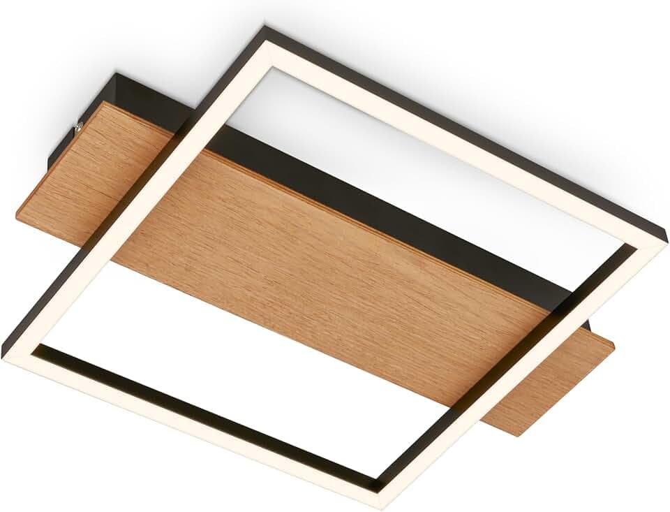 BRILONER - LED Deckenlampe mit Holzdekor, Warmweiße Lichtfarbe, 14W, 1400 lm, Deckenleuchte, Lampe, Wohnzimmerlampe, Schlafzimmerlampe, Küchenlampe, 34x26x6 cm, Schwarz-Holz