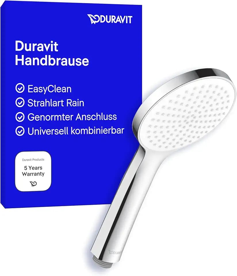 Duravit Universal Handbrause, Duschbrause mit Strahlart Rain, Chrom/Weiß