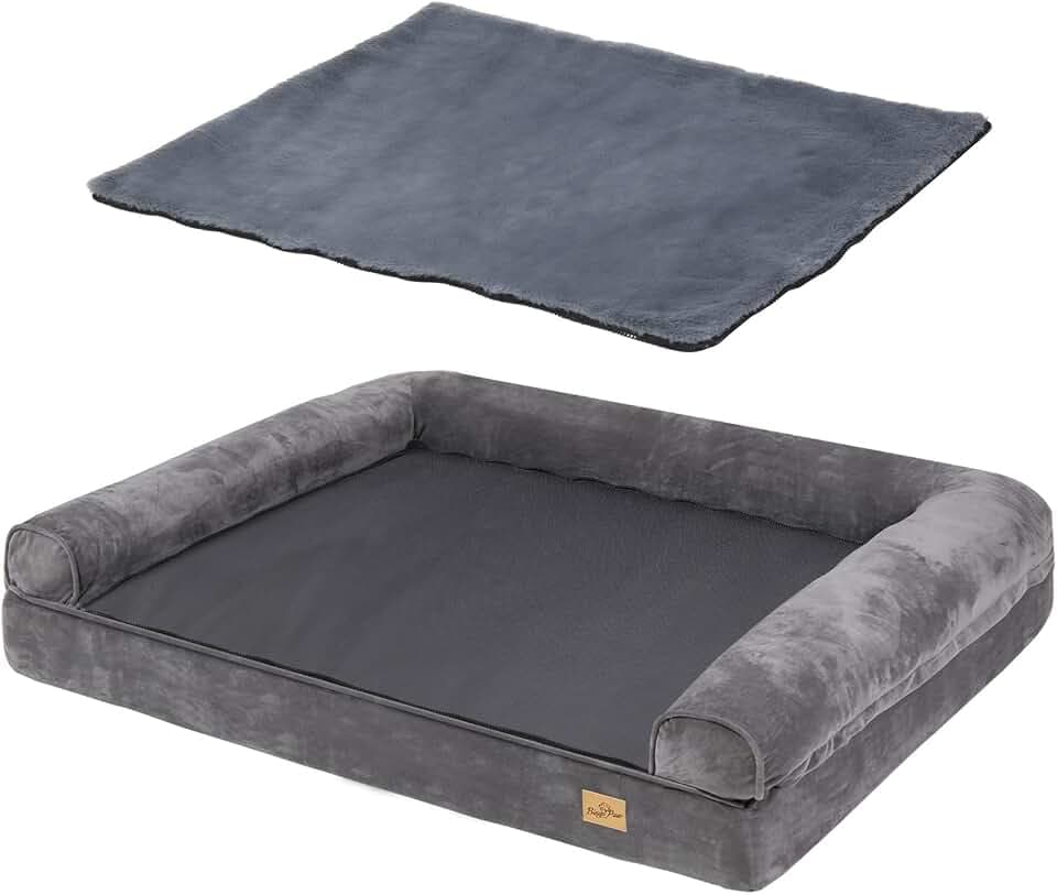 BingoPaw Orthopädisches Hundebett Grosse Hunde: XXL Hundesofa Hundekorb mit Schaumkissen, Waschbar Abnehmbar Flauschig rutschfest Hundebetten Grau 120x90x20 cm