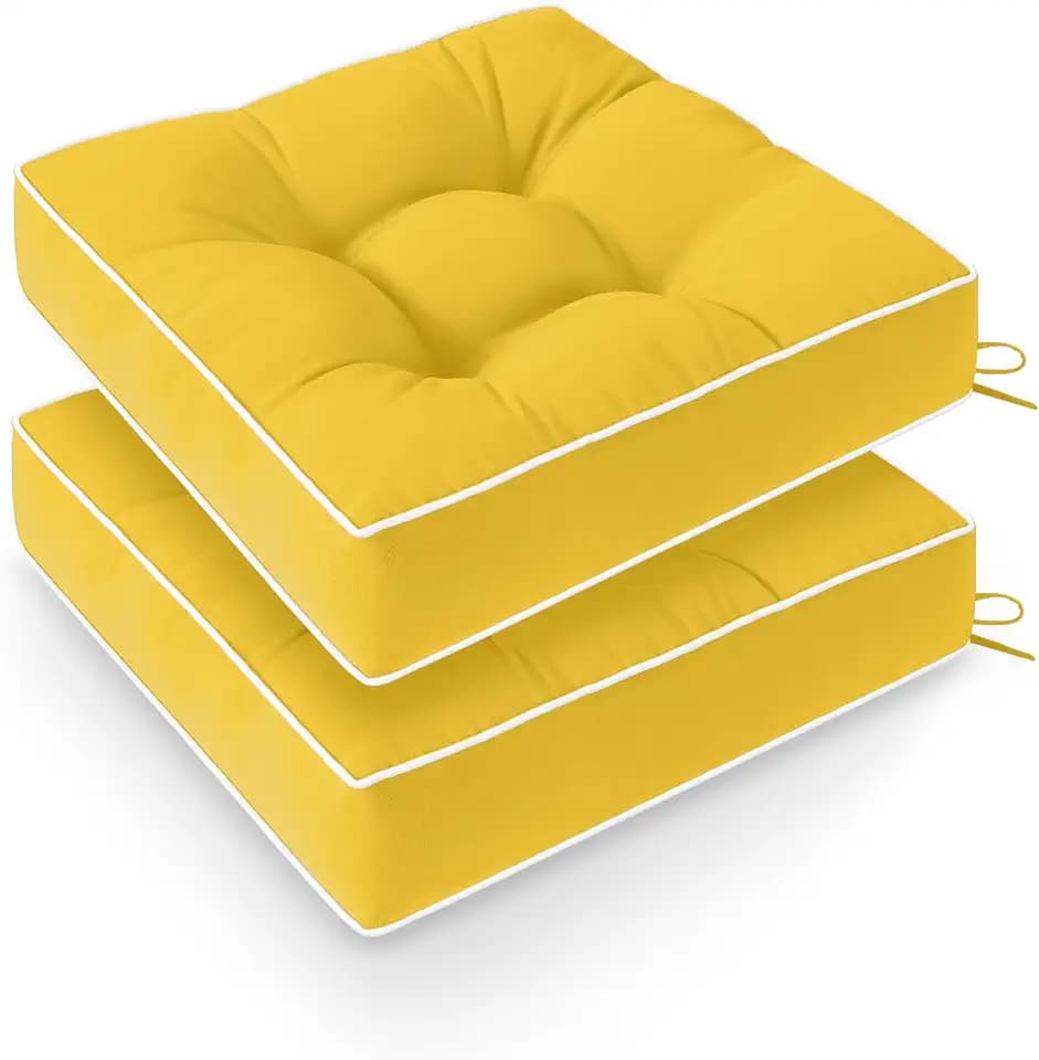 Wellsin Outdoor Chair Cushions Set of 2, Patio Cushions for Outdoor Furniture, Tufted Water-Resistant Outdoor Chair Pads, 19 x 19 Inch, Yellow