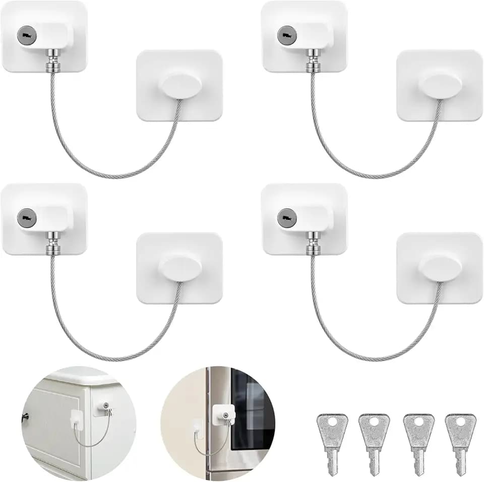 AiQInu Kühlschrank Schlos Ohne Bohren, Fenstersicherung Kinder Mit 4 SchlüSsel, Fenster Sicherungen Kinder, FüR Kühlschränke, Waschmaschinen, Schränke, Fenster(4PCS)