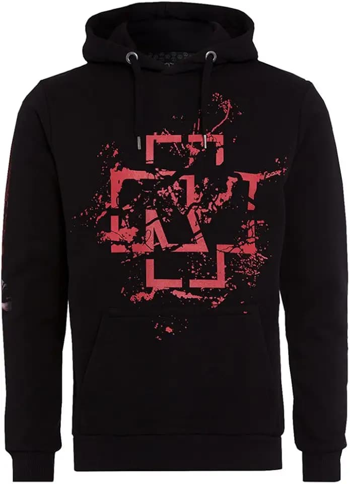 Rammstein Herren Kapuzenpullover MHB Spray Logo Offizielles Band Merchandise Fan Hoodie schwarz mit mehrfarbigem Front und Back Print