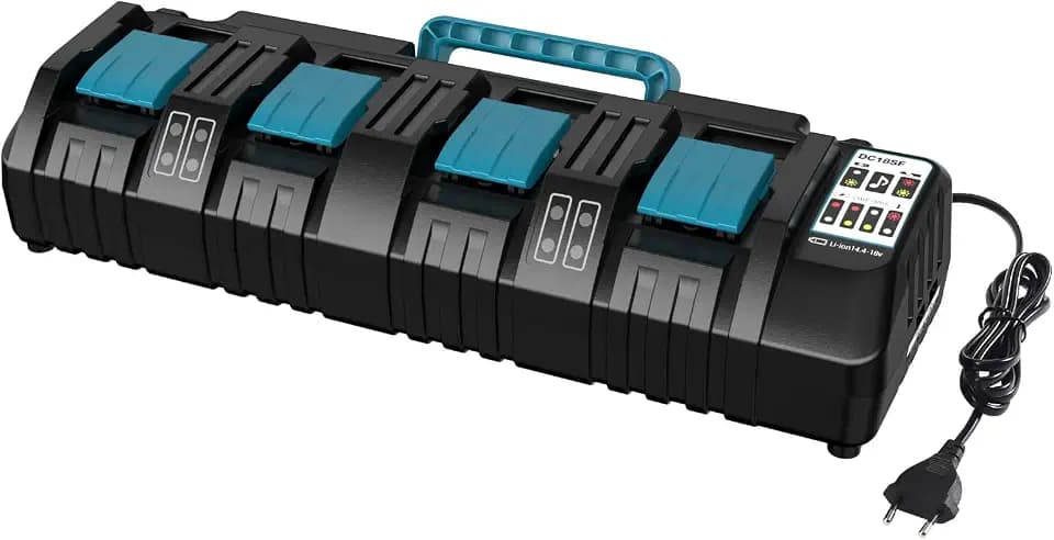 18V 4 Port Ladegerät DC18SF für Makita 14,4V-18V Lithium Batterien BL1850 BL1815N BL1830 BL1840 BL1850 BL1860 YEX-BUR 3A Schnellladegerät mit 2 USB Ports, ersetzt DC18RD DC18RE DC18RC