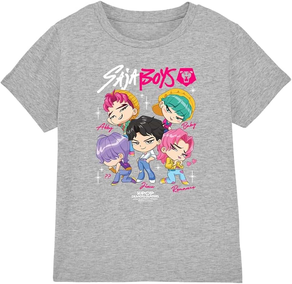 Kpop Demon Hunters Saja Boys Chibi Poster Kinder T-Shirt, Athletisches Heather-Grau, 7–8 J