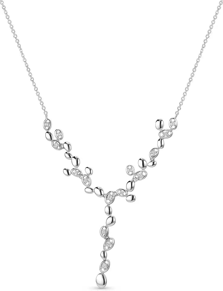 OROVI Schmuck Damen Collier Statement Kette mit weiße Funkelnde Zirkonia Steine die den modernen Anhänger zieren Zeitlose moderne Silberkette Halskette aus 925 Sterling Silber, 45 cm lang