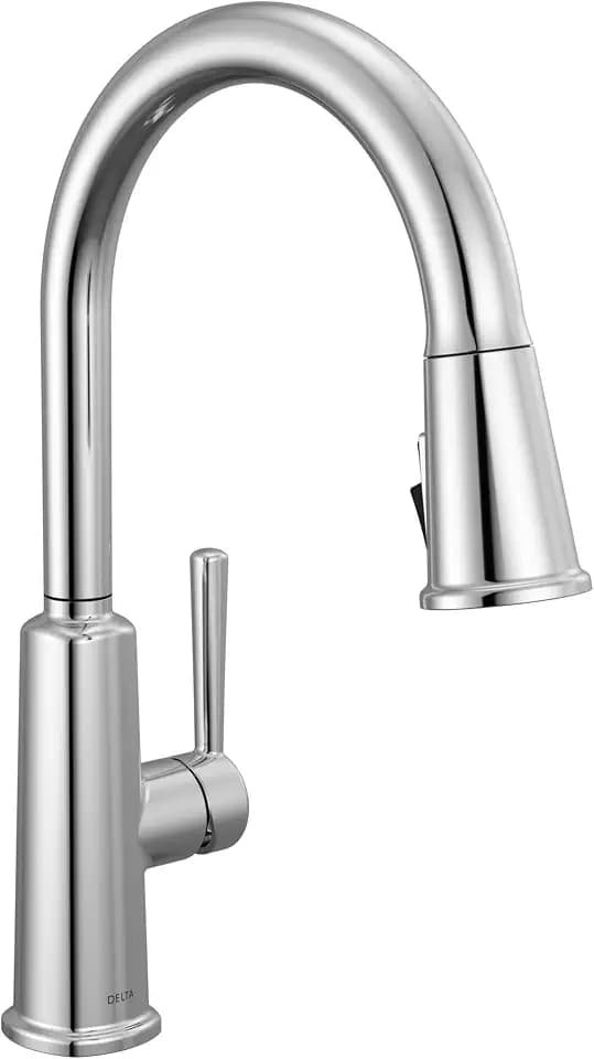 Delta Finnridge Chrome Kitchen Faucet with Pull Down Sprayer, High Pressure ProClean Spray Modern Single Hole Kitchen Sink Faucet, Chrome 19730LF