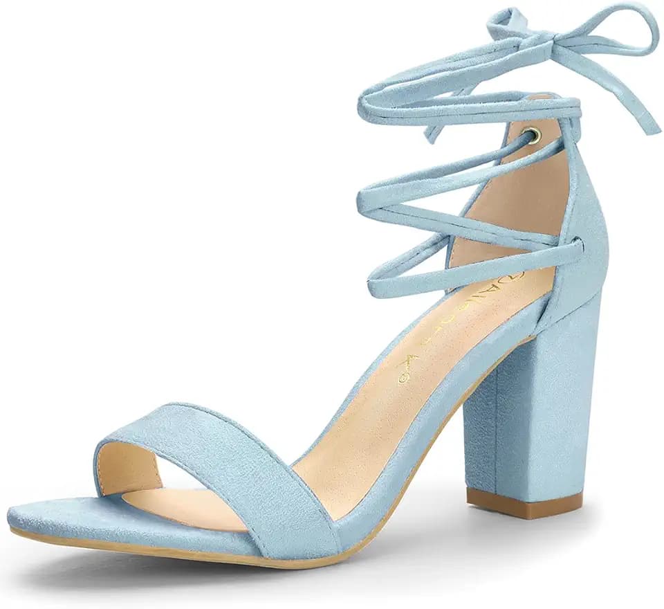 Allegra K Women Chunky Strappy Lace Up Heels Open Toe Sandal