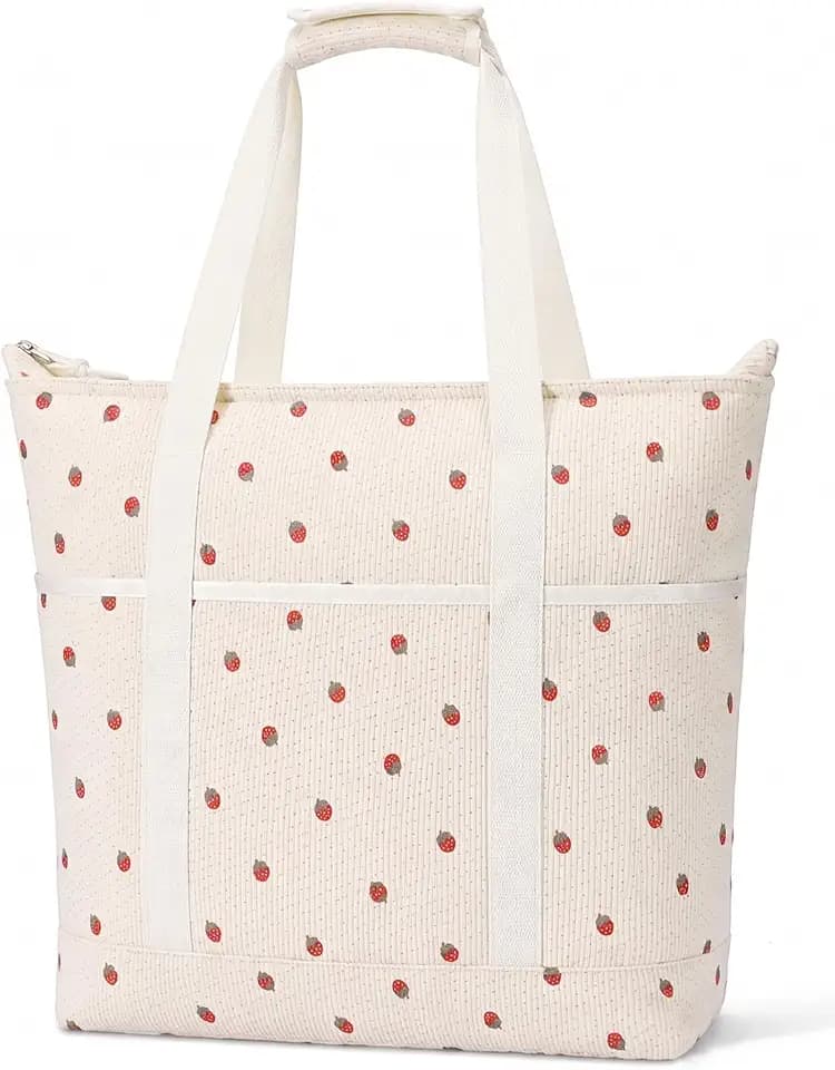 Corduroy Insulated Cooler Tote Bag for Grocery Shopping, Beach