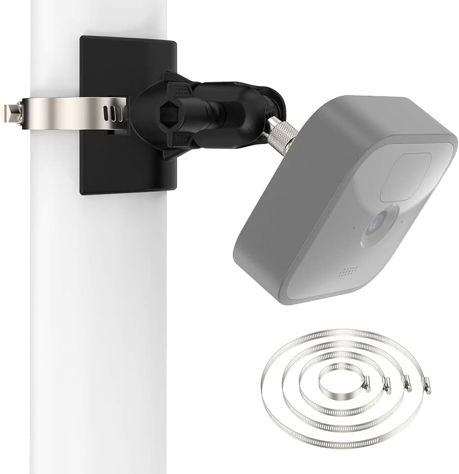 360° Kamera Halterung für Blink Mini / XT2 / Indoor/Outdoor mit 4X Verstellbare Rohrschelle (Ø 1.9-7.8 Zoll) - Außen- und Innenanwendungen Blink überwachungskamera Holder Säule Wasserrohr (1 Pack)