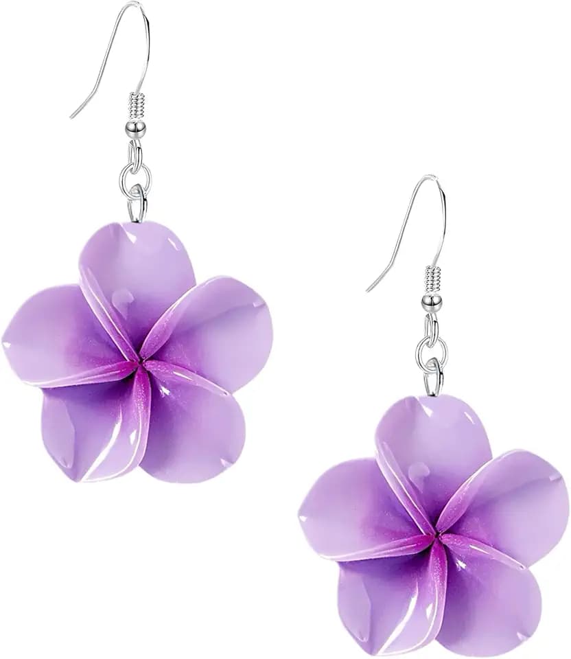 YUNXI Pink Plumeria Flower Dangle Earrings for Women, Hawaiian Tropical Resin Frangipani Drop Hook Earrings,Boho Summer Beach Jewelry for Luau Party Vacation Gifts