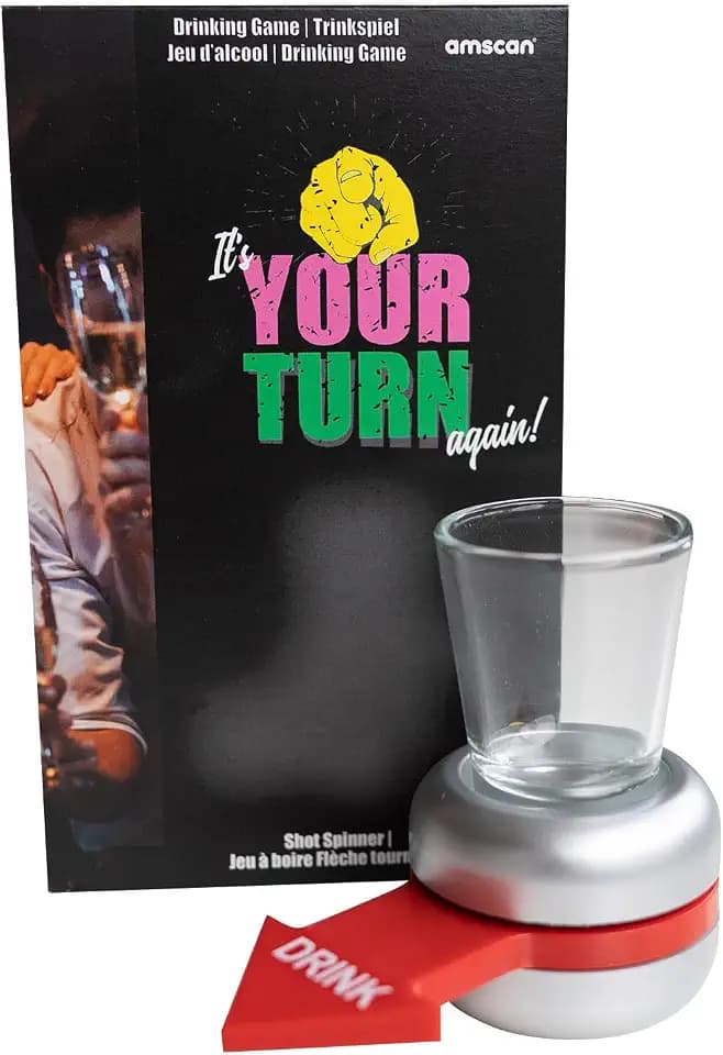 Amscan - Trinkspiel Shot Spinner mit Schnapsglas, Partyspiel, Saufspiele, Flaschendrehen