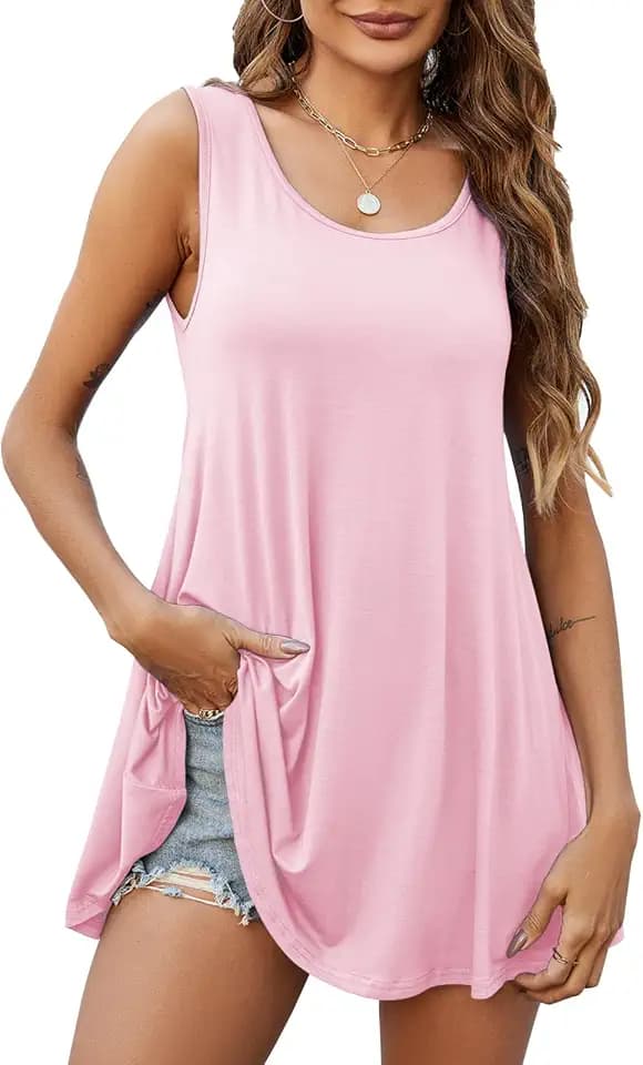 JollieLovin Women's Tunics Tank Tops Sleeveless Loose Fit T-Shirt with Flare Hem Comfy Swing Blouse (Available in Plus Size)