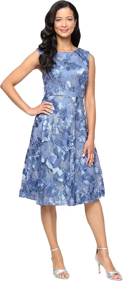 S.L. Fashions Women's Short Knee Length Mother of The Bride, Cocktail, Wedding Guest, Soutache Party Dress