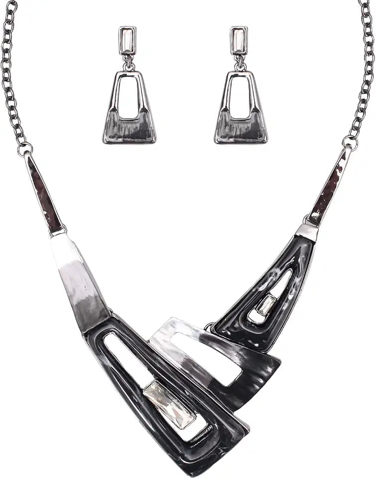 SFE Irregular Enamel Triangle Shape shell Collar Bib Bohemian Boho Statement Necklace Earrings Fashion Costume Jewelry Set for Women