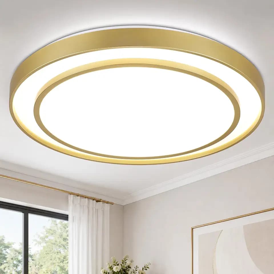 Gold LED Flush Mount Ceiling Light 20 Inch, Dimmable Ceiling Light Fixture 48W with 5CCT, Modern Kitchen Lighting Fixtures Ceiling for Bedroom Living Room