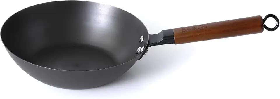 Babish 9.5 Inch Carbon Steel Wok Pan, Flat Bottom Stir Fry Pan, Induction