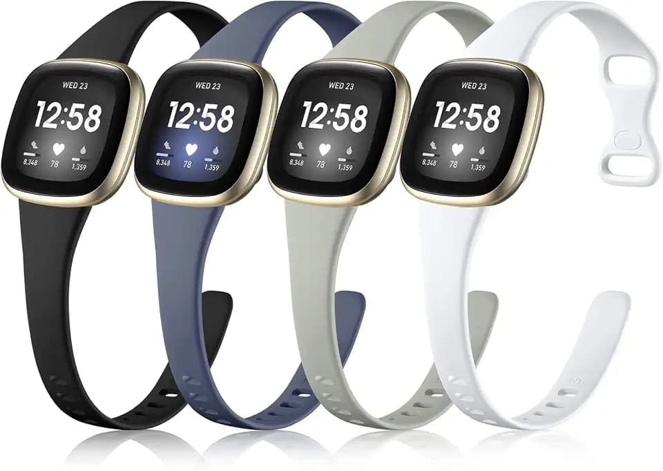 Getino Compatible Fitbit Versa Bands, Sport Slim Accessories for Versa 4/3/Sense 2/Sense Watch, Small Black/White/Bluegray/Gray