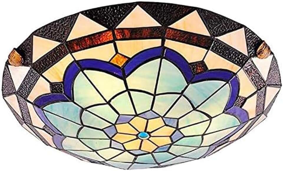 JUDU Retro Deckenleuchte Tiffany Stil Deckenlampe Handgefertigte Kunst Glas Lampenschirm Decken Beleuchtung E27 Leuchte für Wohnzimmer Schlafzimmer Esszimmer Korridor Badezimmer Balkon (M(30cm))