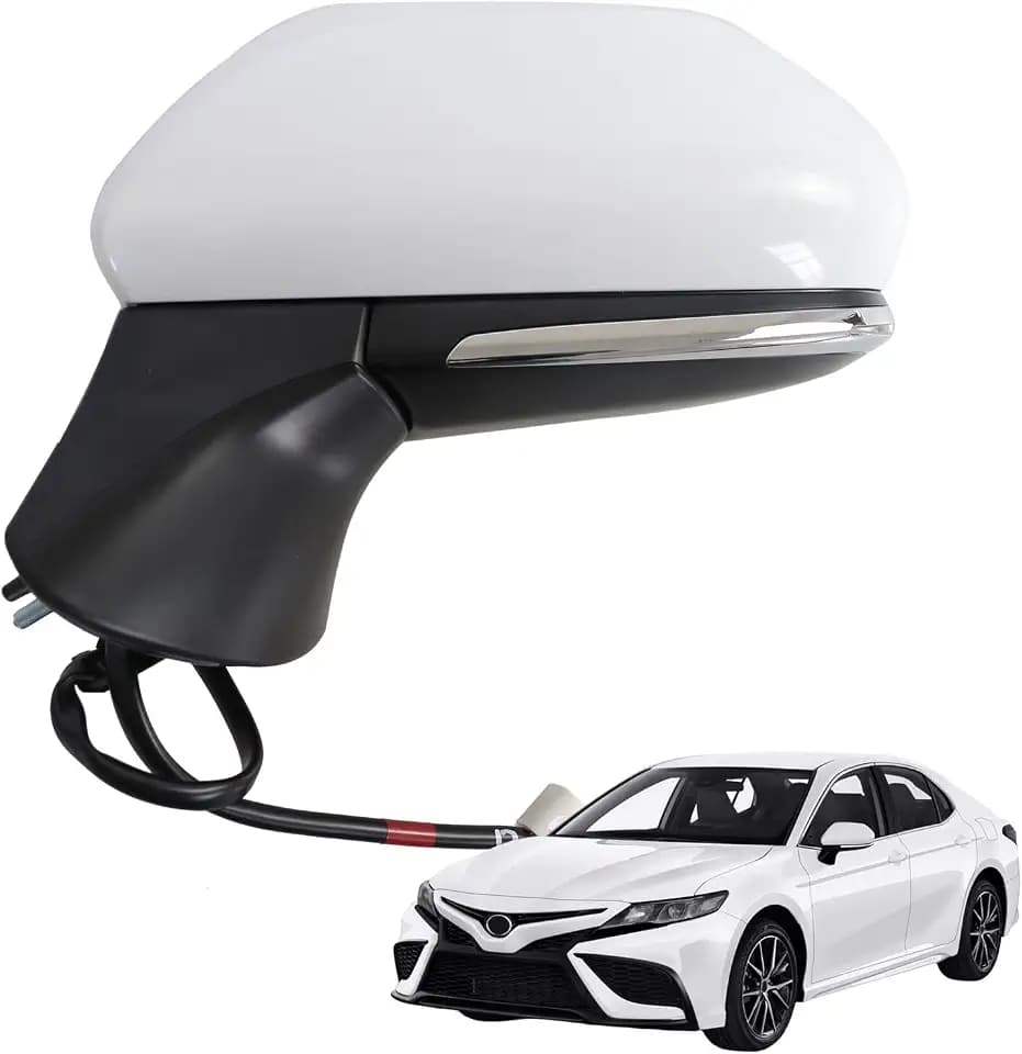for Toyota Camry Side view Mirror Assembly Driver 2018 2019 2020 2021 2022 2023 2024 |WHITE Power | Heated | Turn Signal |Replaces TO1320367| (POWER+LAMP+HEAT, Driver Side(LH))