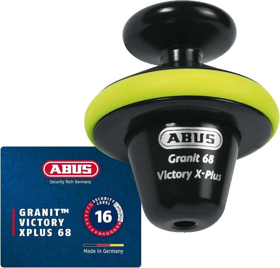 ABUS Bremsscheibenschloss Granit™ Victory Xplus 68 voll - Motorradschloss mit Alarm für hohen Diebstahlschutz und hohe Sicherheit - Motorrad-Zubehör - 14 mm Schließbolzen, Gelb