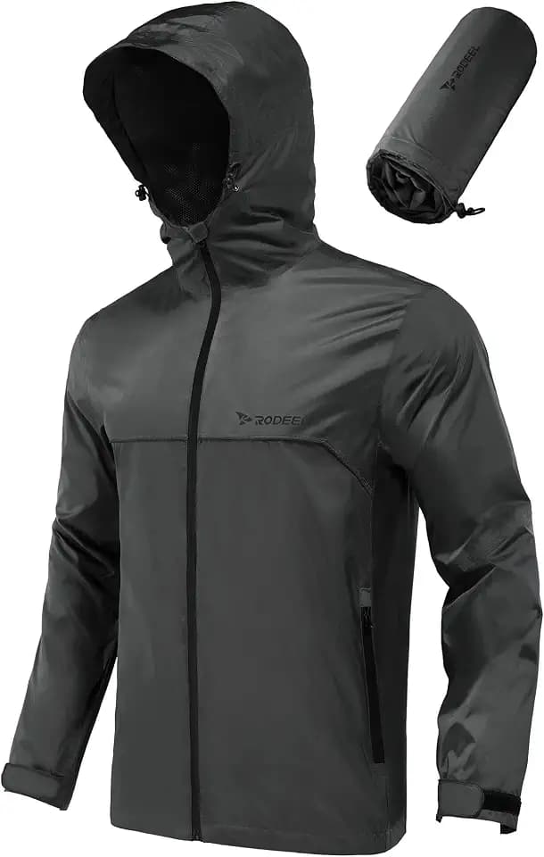 Rodeel Klassische Herren Regenjacke, wasserdicht, aber atmungsaktiv, leicht und verstaubar, für Outdoor-Sportarten wie Angeln, Jagd, Wandern
