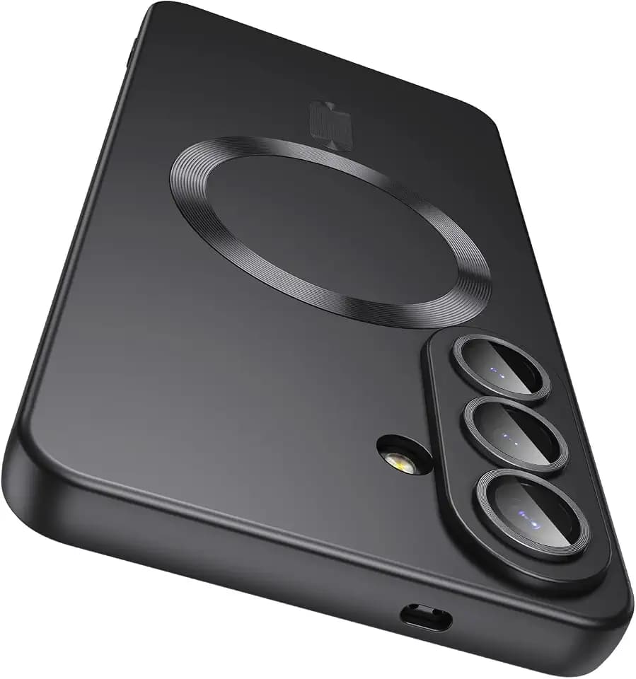 LEKEVO Magnetic for Samsung Galaxy S26 Case [Compatible with MagSafe][Built-in Camera Lens Protector] Slim Soft Silicone Bumper Shockproof Metallic Luster Phone Case, Black
