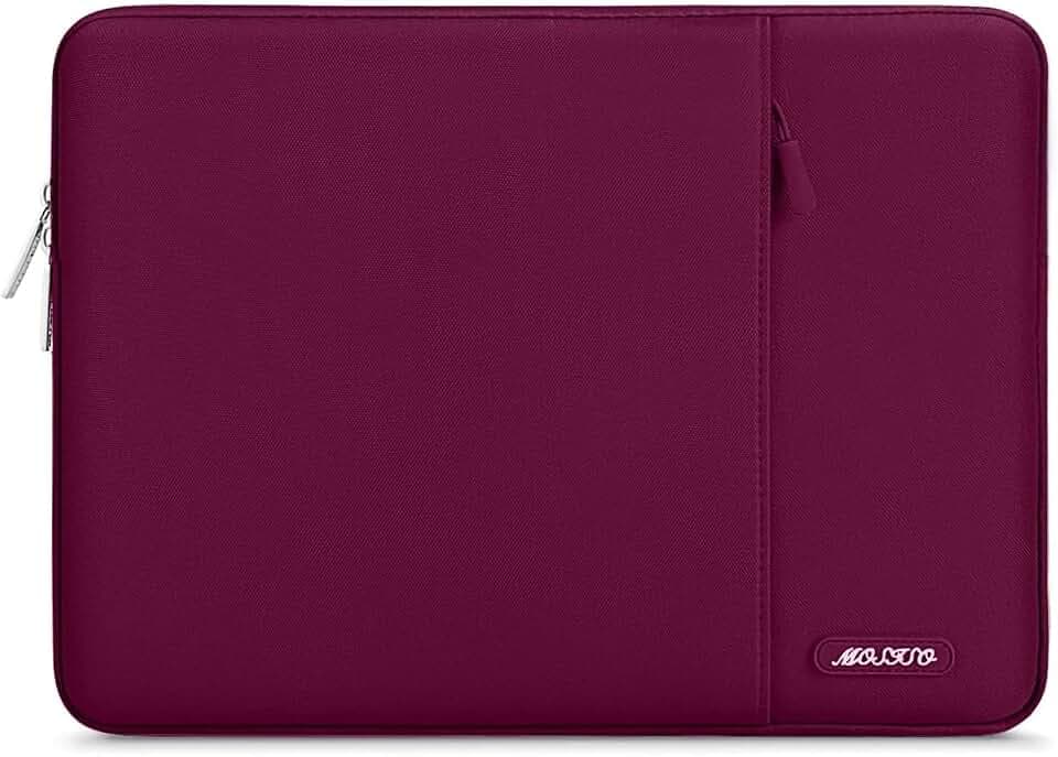 MOSISO Laptop Hülle Tasche 13,3 Zoll, 13-13,3 Zoll Laptoptasche Kratzfest | Ultraleicht, Ultradünn Polyester Vertikale Laptophülle mit Fronttasche für MacBook Pro 14", HP Dell Lenovo, Weinrot