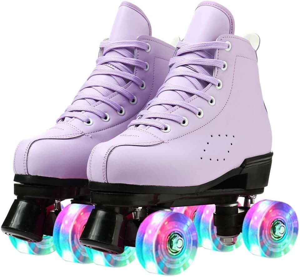 Comeon Roller Skates for Women PU Leather High-top Roller Skates Four-Wheel Roller Skates Girl Indoor Outdoor Skating Shoes