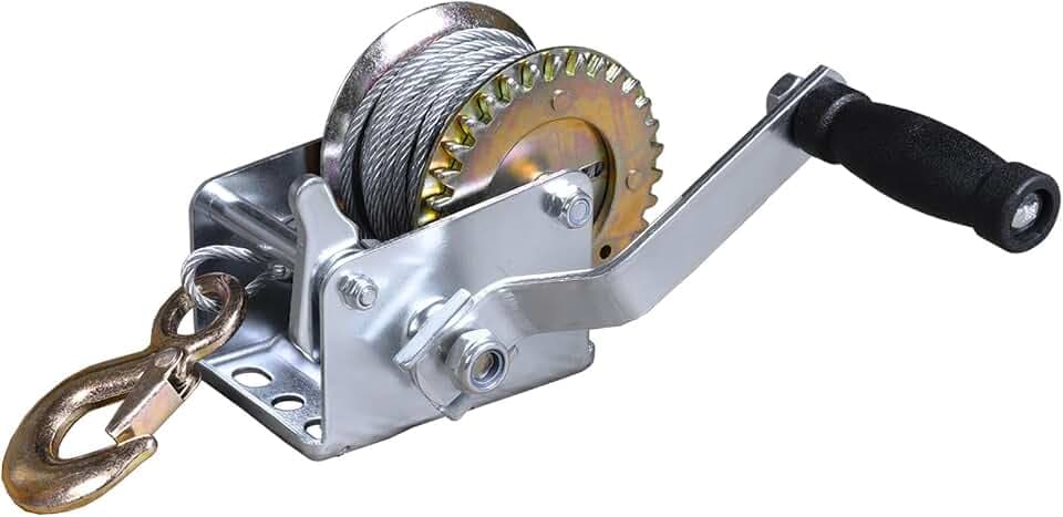 Big RED Manual Hand Crank Winch: 26.3ft Steel Cable with 600lbs Capacity, Silver