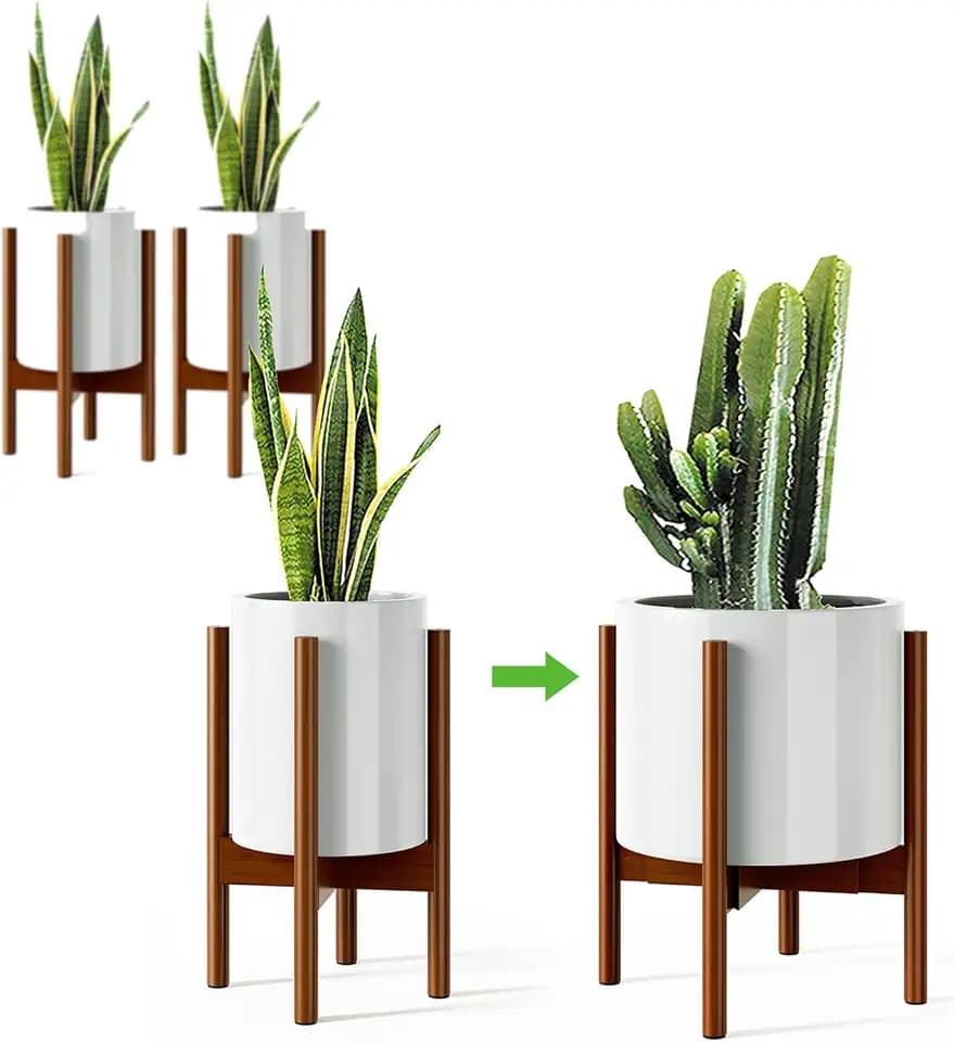 MUDEELA Plant Stand for Indoor, Bamboo Material, Dark Brown, 14.5 Inch Tall